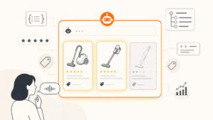 AI エージェントの推薦リストで競合商品だけが選ばれ、自社商品が候補から外れている様子を示すヒーロー画像